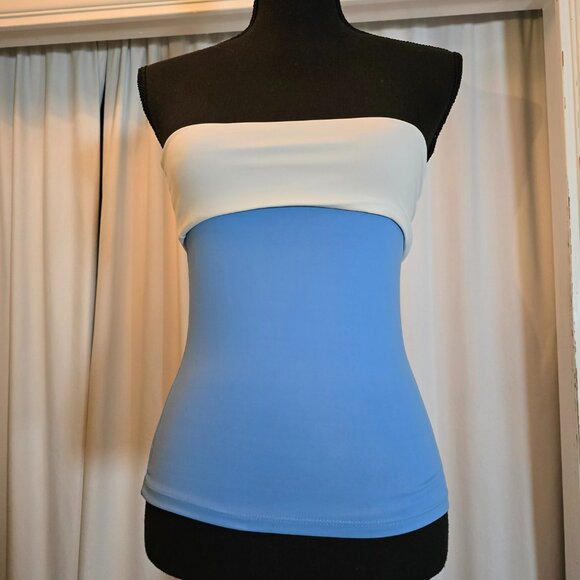 Blue/White Reversible Foldover Tube Top S - Picture 1 of 5